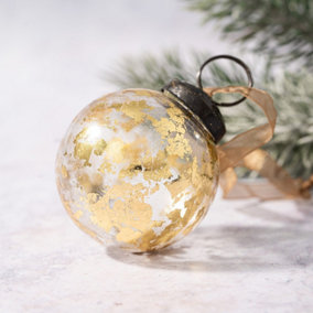 Pack of 3 Medium Clear & Gold 2" Foil Glass Christmas Bauble