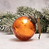 Pack of 3 Medium Tangerine 2" Crackle Glass Christmas Bauble