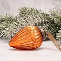 Pack of 3 Medium Tangerine 2" Ribbed Glass Pinecone Christmas Ornament