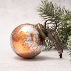 Pack of 3 Medium Tangerine & Silver 2" Foil Glass Christmas Ornament
