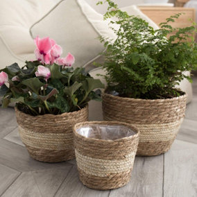 Pack of 3 Planters Light Brown Seagrass Planter Basket Flower Pots Cover Plant Containers