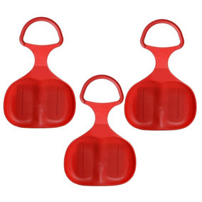 Pack of 3 Plastic Snow Skimmer Bump Sled / Sledge - All Red