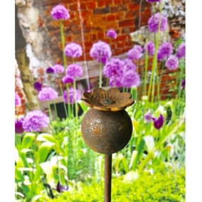 Pack of 3 Poppy Plant Pin 4Ft Bare Metal Ready to Rust. Steel Garden Plant Border Support - Steel - H120 cm