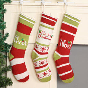Pack of 3 Striped Xmas Gift Decoration Christmas Stocking