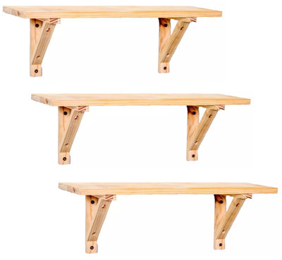 Pack of 3 x 585mm Decorative Pine Shelves (Shelf Kit)