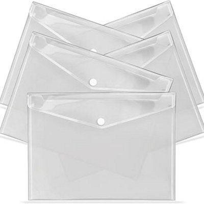 Pack of 30 A4 Clear Plastic Wallets Popper Document Folders with Label ...
