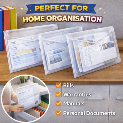 Pack of 30 A4 Clear Plastic Wallets Popper Document Folders with Label ...