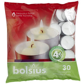 Pack of 30 Bolsius Cream 4 Hour Tealights. Unscented.