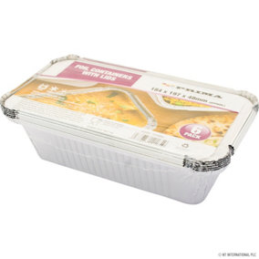Pack Of 36 Aluminium Foil Containers With Lids Hot Food Takeaway 18Cm Box