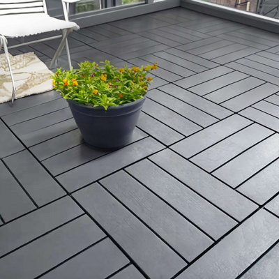 Pack of 36 Interlocking 30x30cm PVC Decking Tiles in Grey