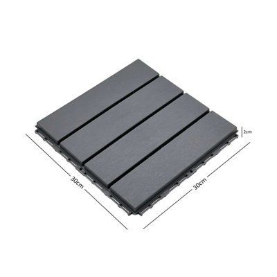 Pack of 36 Interlocking 30x30cm PVC Decking Tiles in Grey