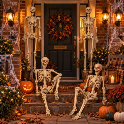 Pack of 4 5ft (150cm) Posable Full Body Halloween LED Skeleton ...