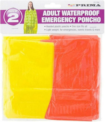 Pack Of 4 Adult Waterproof Emergency Hooded Poncho Travel Lightweight