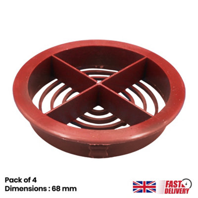 Pack of 4 Brown Plastic 68mm Round Soffit Air Vents Push in Roof and Eave Circular Mesh Air Vents