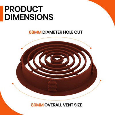 Pack of 4 Brown Plastic 68mm Round Soffit Air Vents Push in Roof and Eave Circular Mesh Air Vents - 5
