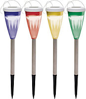 Pack of 4 Colour Changing Solar Powered LED Garden Hanging/Stake Lights Porch Patio Decking Pathway No Running Costs