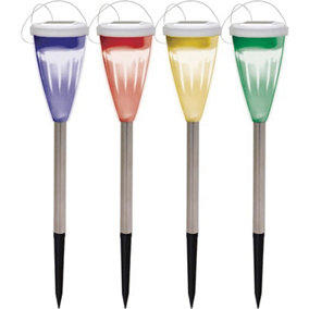 Pack of 4 Colour Changing Solar Powered LED Garden Hanging/Stake Lights Porch Patio Decking Pathway No Running Costs