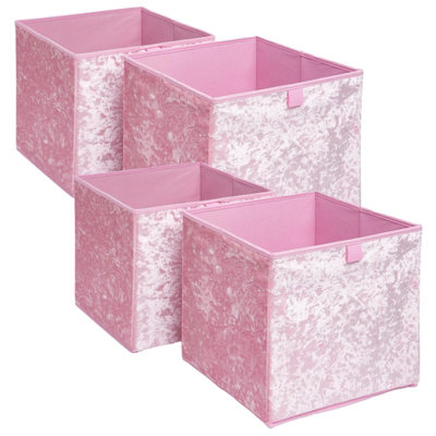 Pack of 4 Crushed Velvet Stylish Folding Storage Box Cube