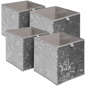 Pack of 4 Crushed Velvet Stylish Folding Storage Box Cube