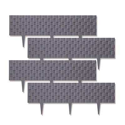 Pack of 4 Decorative Grey Faux Rattan Garden Edging with Interlocking ...