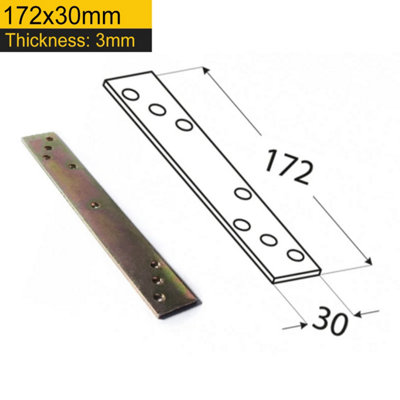 Pack of 4 - Heavy Duty 3mm Thick Yellow Galvanised Flat Connecting Jointing Mending Plate 172x30mm