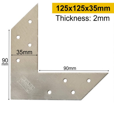 Pack of 4 Heavy Duty Galvanised Flat Angle Bracket Angle Plate L Shape Corner Brace Mending Plate 125x125x35mm