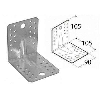 Pack of 4 Heavy Duty Galvanised Reinforced Angle Brackets 105x105x90mm