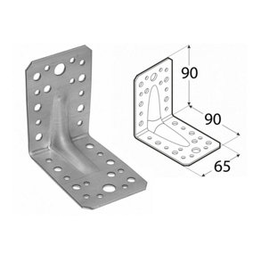 Pack of 4 Heavy Duty Galvanised Reinforced Angle Brackets 90x90x65mm
