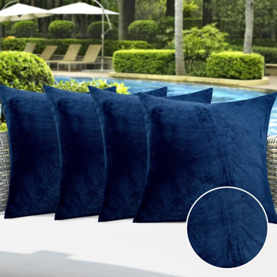 Pack Of 4 Luxury Navy Velvet Cushion Cover With Filled Cushions Anti Allergic & 2 Pair Soft Quilted Cushion Covers Set