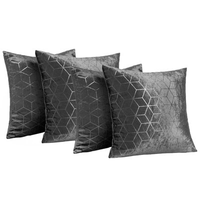 Pack of 4 Metallic Geo Print Cushion Covers DIY at B&Q