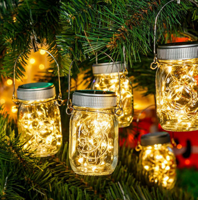 Pack of 4 Mini Solar Mason Jar LED String Lights