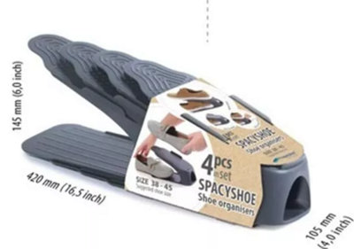 Pack of 4 Shoe Slots Size UK 1 to 12 Organiser Shoe Stacking Space Saver Racks 5 to 12 UK Transparent - 4