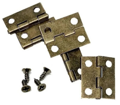 Pack of 4 Small Hinges With Screws Jewellery Box Dolls House Antique Brass 18mm x 15mm