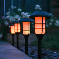 Pack of 4 Solar Powered Flaming LED Garden Stake Lights Decorative Porch Patio Walkway  Automatic LED
