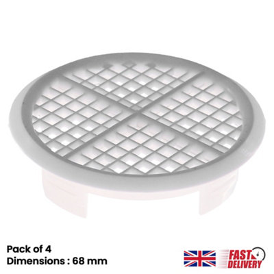 Pack of 4 White Plastic 68mm Round Soffit Air Vents Push in Roof and Eave Circular Mesh Air Vents