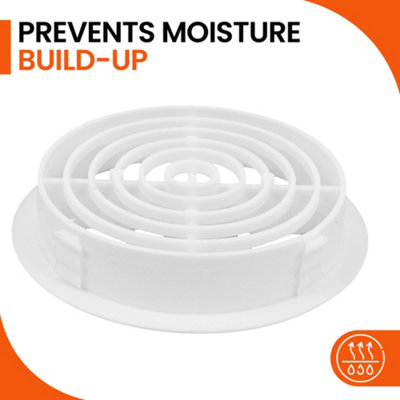 Pack of 4 White Plastic 70mm Round Soffit Air Vents Push in Roof and Eave Circular Mesh Air Vents - 4