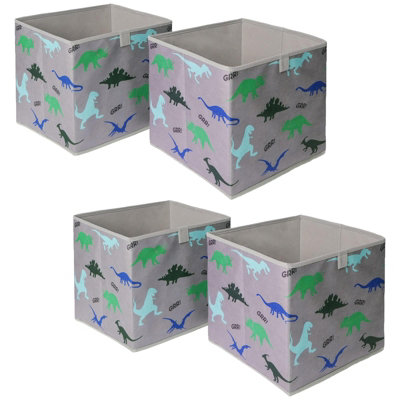 Pack of 4 x Dinosaur Print Cube Storage Boxes