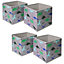 Pack of 4 x Dinosaur Print Cube Storage Boxes
