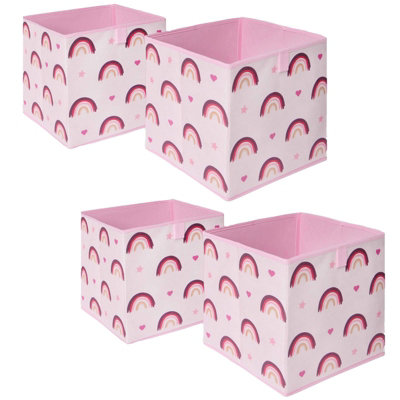 Pack of 4 x Rainbow Print Cube Storage Boxes