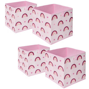 Pack of 4 x Rainbow Print Cube Storage Boxes