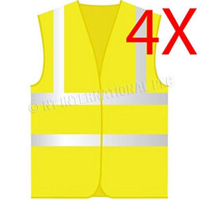 Pack Of 4 Yellow Safety Vest Building Construction Comfort Visibility Reflective