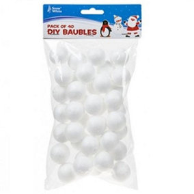 Pack of 40 Polyfoam White Baubles Make Your Own Christmas Tree Decorations 2.6cm