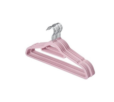 Pack of 40 Velvet Thin Non Slip Clothes Hangers with Tie Bar & Swivel Hooks Organiser For Coat Suit Trousers Hanger Baby Pink