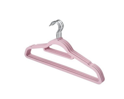 Pack of 40 Velvet Thin Non Slip Clothes Hangers with Tie Bar & Swivel Hooks Organiser For Coat Suit Trousers Hanger Baby Pink