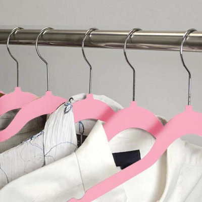 Pack of 40 Velvet Thin Non Slip Clothes Hangers with Tie Bar & Swivel Hooks Organiser For Coat Suit Trousers Hanger Baby Pink - 3