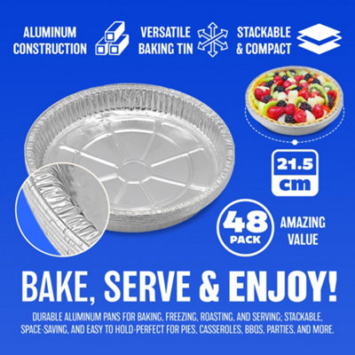 Pack Of 48 Disposable Large Foil Flan Dishes Aluminium Round Foil