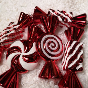 Pack of 5 15cm Red & White Candy Stripe Sweet Shatterproof Christmas Decoration