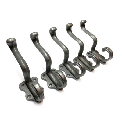 Pack of 5 - Antique Cast Iron Classic Coat Hook - 4 Hole 150mm