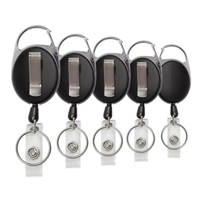 Pack of 5 Badge Reel, Retractable Badge Holders with Carabiner Belt Clip & Split Ring