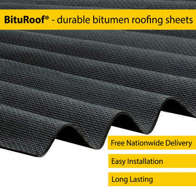 Pack of 5 - BituRoof - Durable Black Corrugated Bitumen Roofing Sheets - 2000x950mm